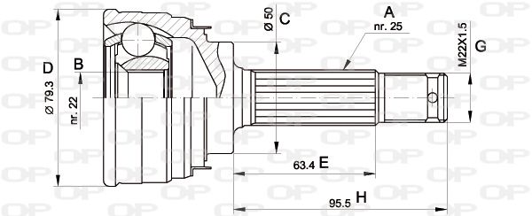 OPEN PARTS Шарнирный комплект, приводной вал CVJ5043.10